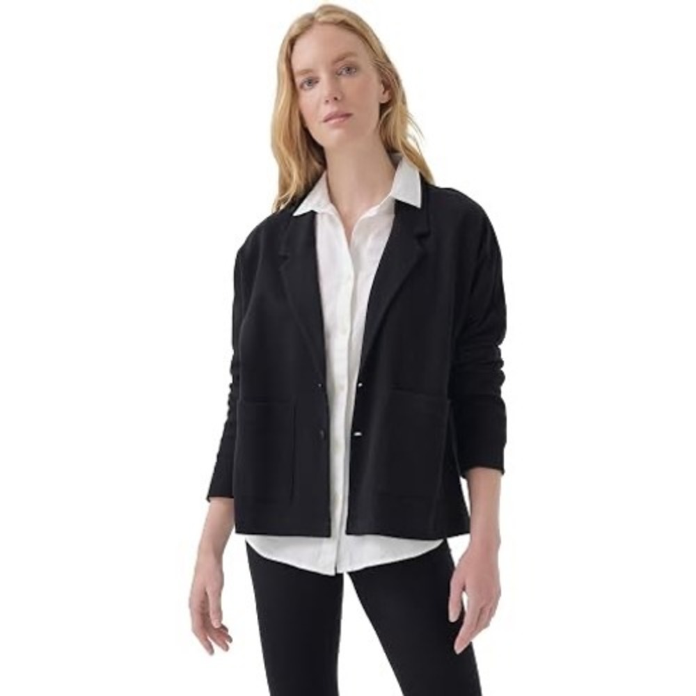 Pact | Airplane Relaxed Blazer Size M Black 100% Organic Cotton Knit Travel